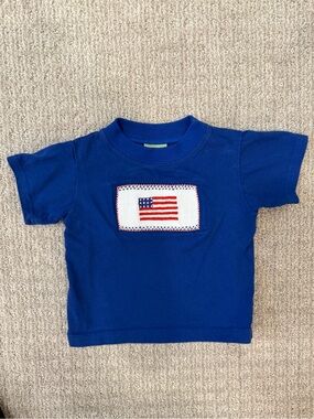 Blue Cotton Kids T-Shirt American Flag Embroidery Patriotic Red White Blue, 3T